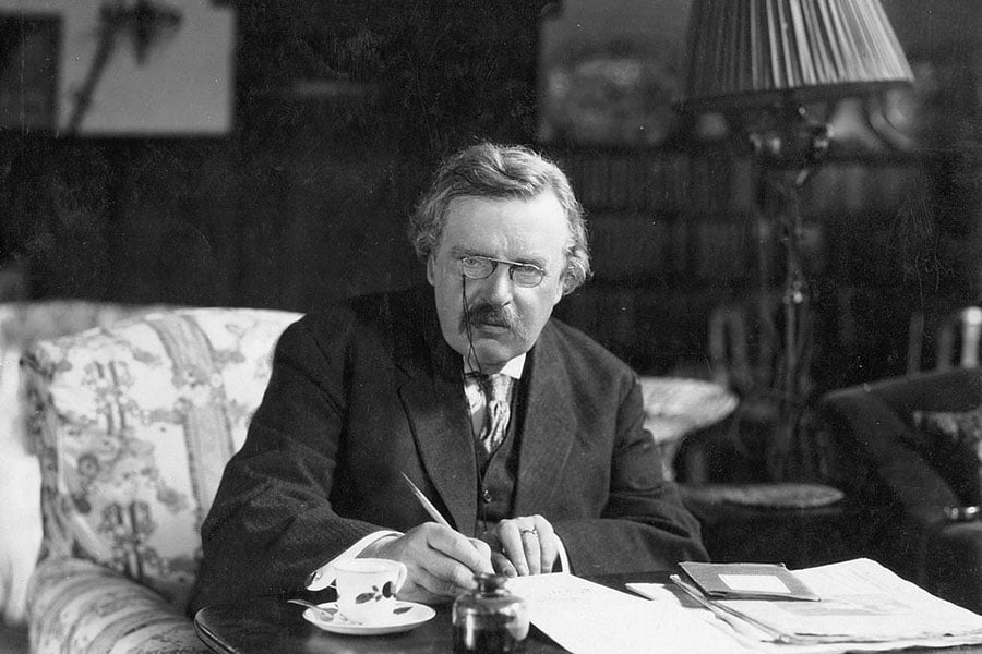 G.K. Chesterton in his work studio